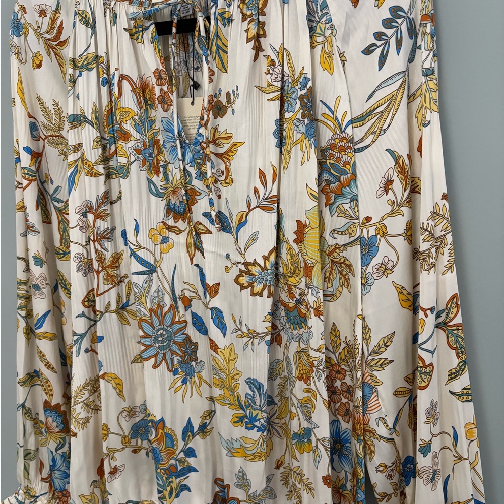 Current Air Multicolor Floral Satin Peasant Blouse Size M - Picture 3 of 15
